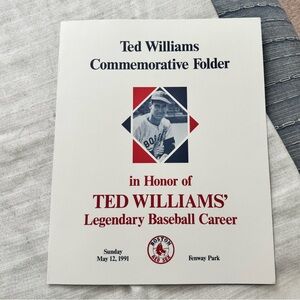Commemorative folder honoring Ted Williams' legendary baseball career